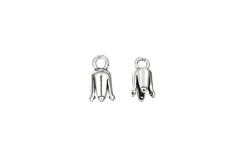 Sterling Silver Round Pronged Cord Ends, 12.0x5.0mm