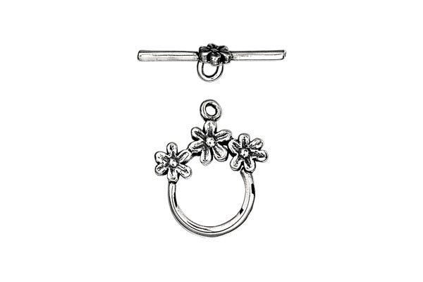 Sterling Silver Three Flower Toggle Clasp, 21.0mm