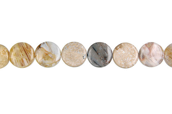 Bamboo Leaf Agate Coin Beads