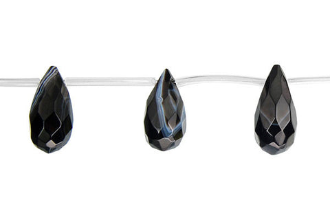 Sardonyx (Black) Faceted Thin Briolette Beads