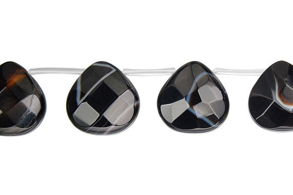Sardonyx (Black) Faceted Flat Heart Briolette Beads