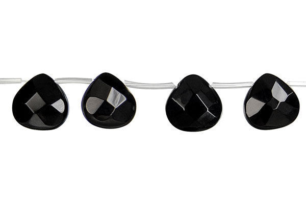 Black Onyx (AAA) Faceted Flat Heart Briolette Beads