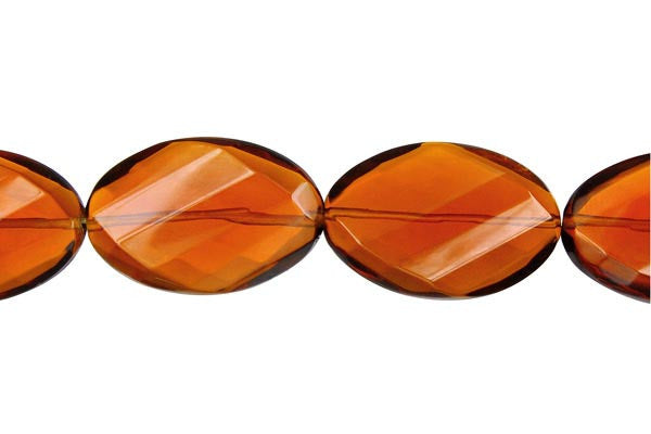 Amber Quartz Twisted Faceted Flat Oval
