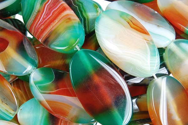 Agate (Rainbow) Twisted Flat Oval Beads