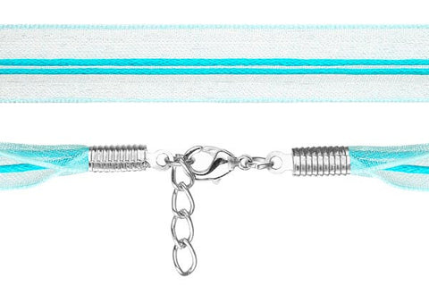 Organza Ribbon Necklace with 2 Waxed Cord, Aqua