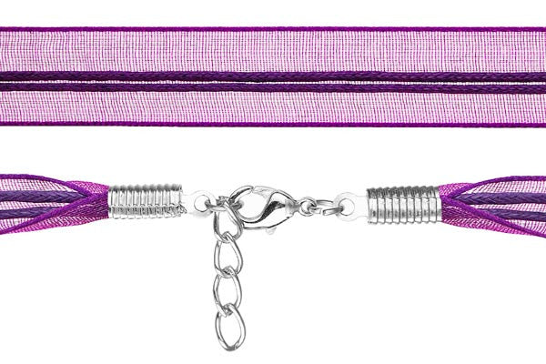 Organza Ribbon Necklace with 2 Waxed Cord, Magenta