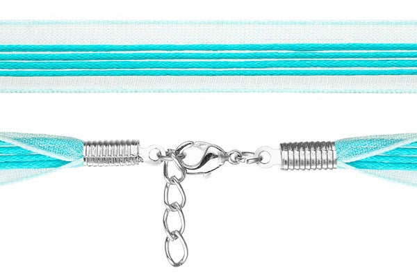 Organza Ribbon Necklace with 4 Waxed Cord, Aqua