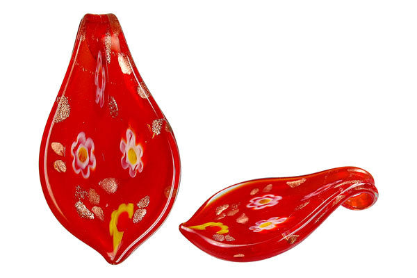 Pendant Murano Foil Glass Smooth Leaf (YHA04 Red)
