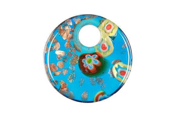 Pendant Murano Foil Glass Coin (YH14 Aqua)