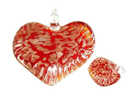 Pendant Murano Foil Glass Twisted Flat Heart (Red)