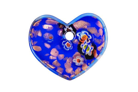 Pendant Murano Foil Glass Flat Heart (YHA11 Blue)