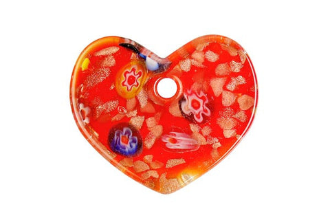 Pendant Murano Foil Glass Flat Heart (YHA13 Red)