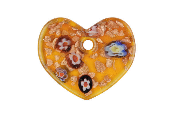 Pendant Murano Foil Glass Flat Heart (YHA15 Amber)
