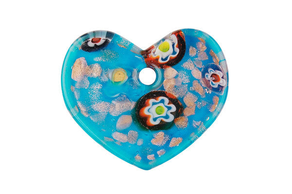 Pendant Murano Foil Glass Flat Heart (YHA16 Aqua)