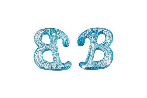 Pendant Murano Foil Glass Alphabet B (Sky Blue)