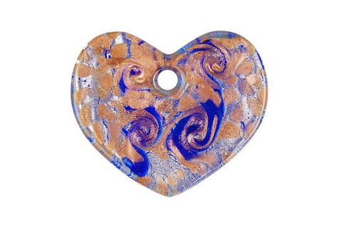 Pendant Murano Foil Glass Flat Heart (YHA21 Blue)