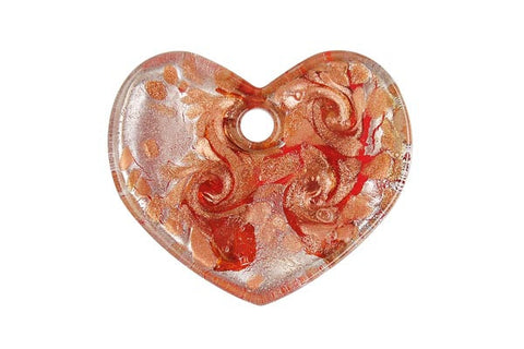 Pendant Murano Foil Glass Flat Heart (YHA23 Red)