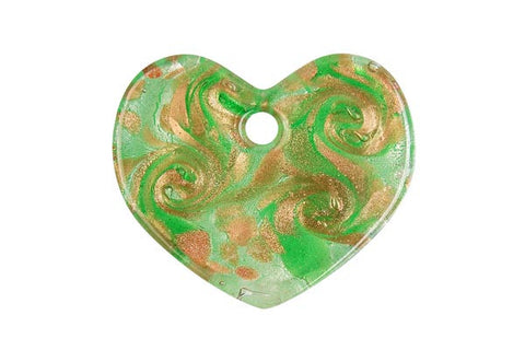 Pendant Murano Foil Glass Flat Heart (YHA24 Green)