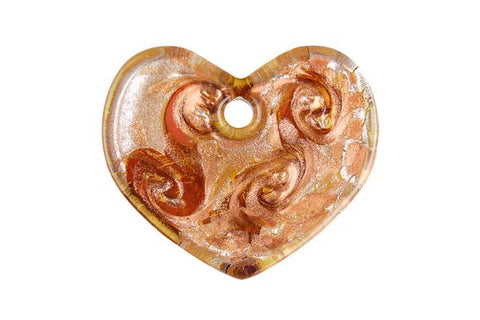 Pendant Murano Foil Glass Flat Heart (YHA25 Amber)