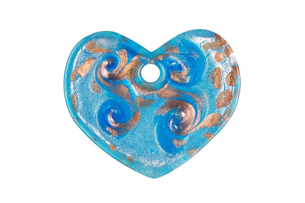 Pendant Murano Foil Glass Flat Heart (YHA26 Aqua)