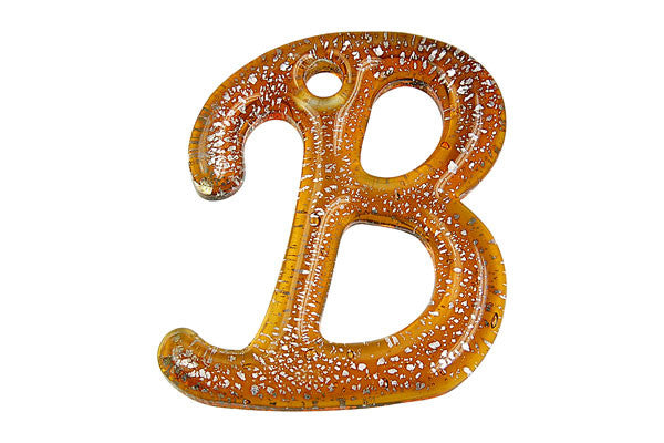 Pendant Murano Foil Glass Alphabet B (Amber)