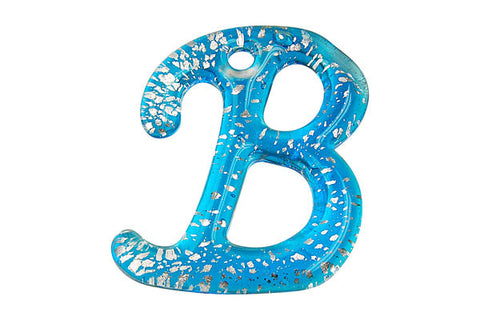 Pendant Murano Foil Glass Alphabet B (Sky Blue)
