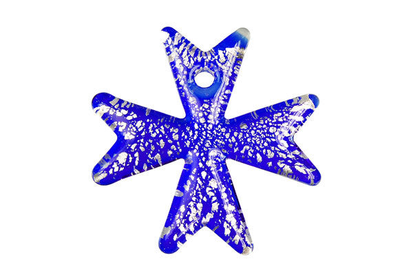 Pendant Murano Foil Glass Snow Flake (Blue)