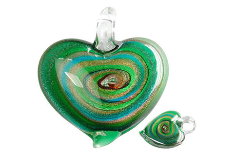 Pendant Murano Foil Glass Heart Style C (YH03 Green)