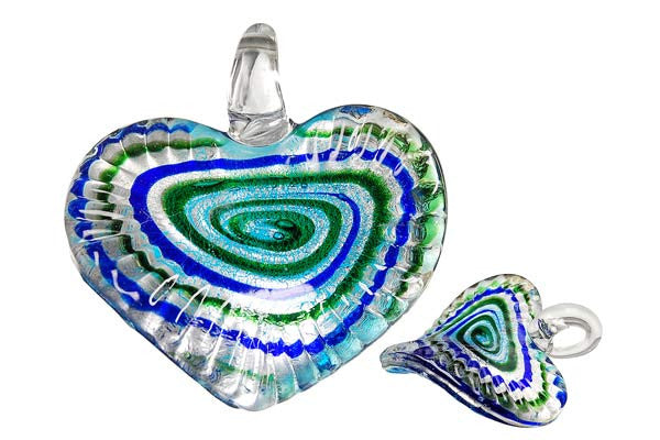 Pendant Murano Foil Glass Twisted Flat Heart (YH01)