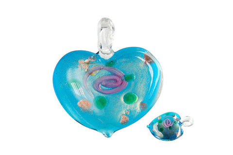 Pendant Murano Foil Glass Heart Style B (X-91 Aqua)