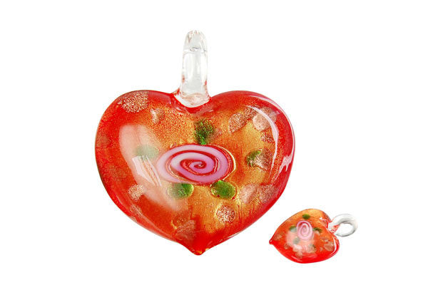 Pendant Murano Foil Glass Heart Style B (X-95 Red)