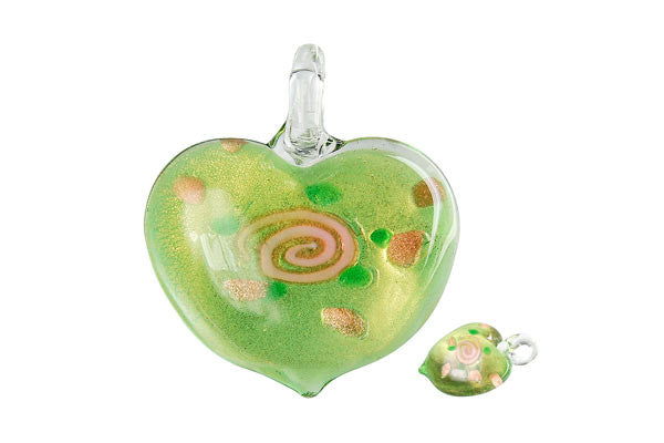 Pendant Murano Foil Glass Heart Style B (X-96 Green)