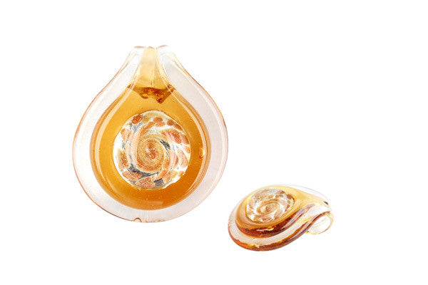 Pendant Murano Foil Glass Coin Eye (O-113 Amber)