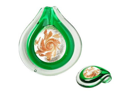 Pendant Murano Foil Glass Coin Eye (O-116 Green)