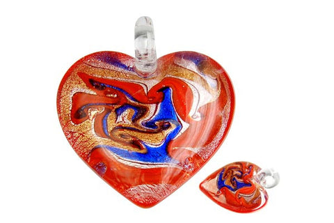 Pendant Murano Foil Glass Heart Style C (YHA02 Red)