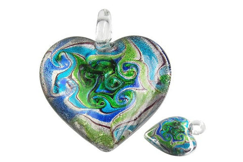 Pendant Murano Foil Glass Heart Style C (YHA04 Black)