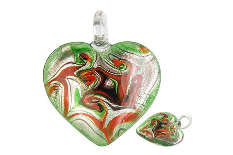 Pendant Murano Foil Glass Heart Style C (YHA06 Green)