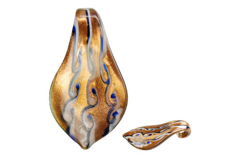 Pendant Murano Foil Glass Smooth Leaf (XDB22 Blue and White)