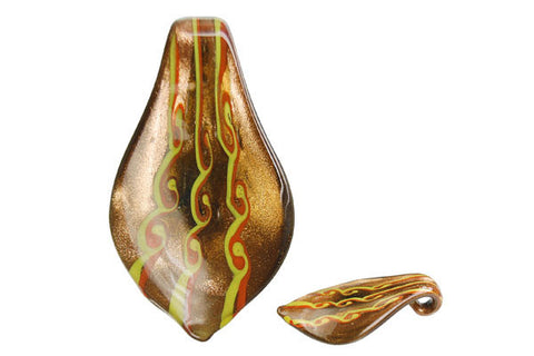 Pendant Murano Foil Glass Smooth Leaf (XDB23 Yellow and Red)