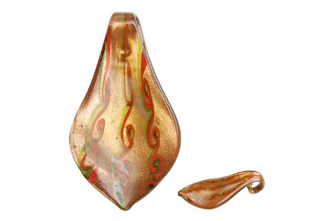 Pendant Murano Foil Glass Smooth Leaf (XDB25 Red and Green)