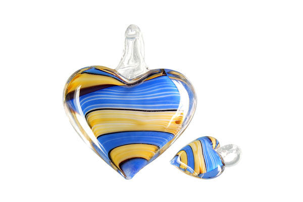 Pendant Murano Foil Glass Heart Screw Flower (XD 32 Amber and Blue)