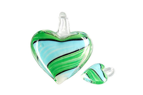 Pendant Murano Foil Glass Heart Screw Flower (XD 33 Green and Turquoise)