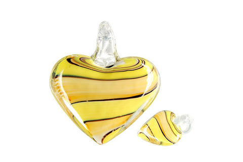 Pendant Murano Foil Glass Heart Screw Flower (XD 36 Yellow and Amber)