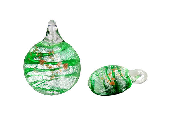 Murano Foil Glass Button Earrings (YHA04 Green)