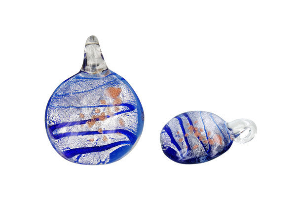 Murano Foil Glass Button Earrings (YHA06 Blue)