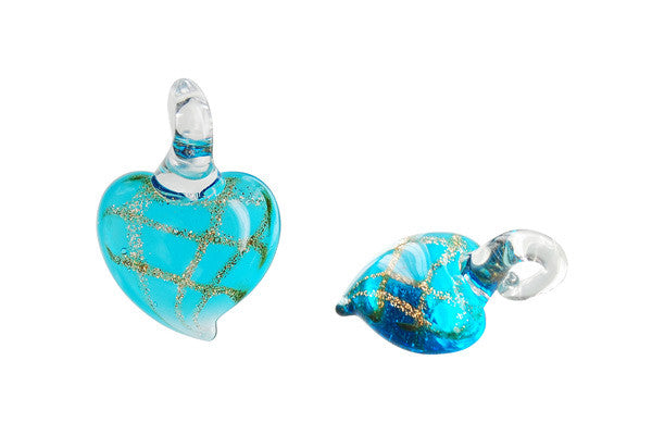 Murano Foil Glass Heart Earrings (Aqua)