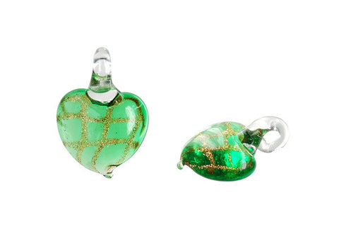 Murano Foil Glass Heart Earrings (Green)