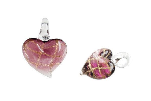 Murano Foil Glass Heart Earrings (Purple)