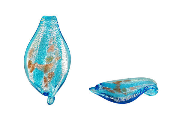 Murano Foil Glass Smooth Leaf Earrings (YHA02 Aqua)