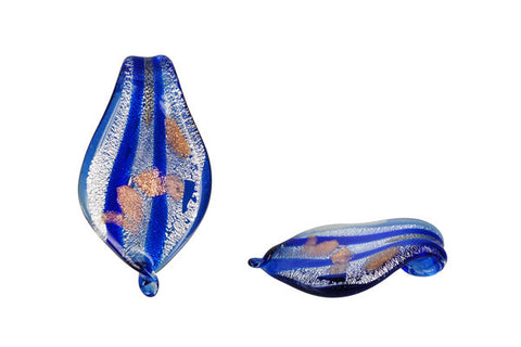 Murano Foil Glass Smooth Leaf Earrings (YHA03 Blue)
